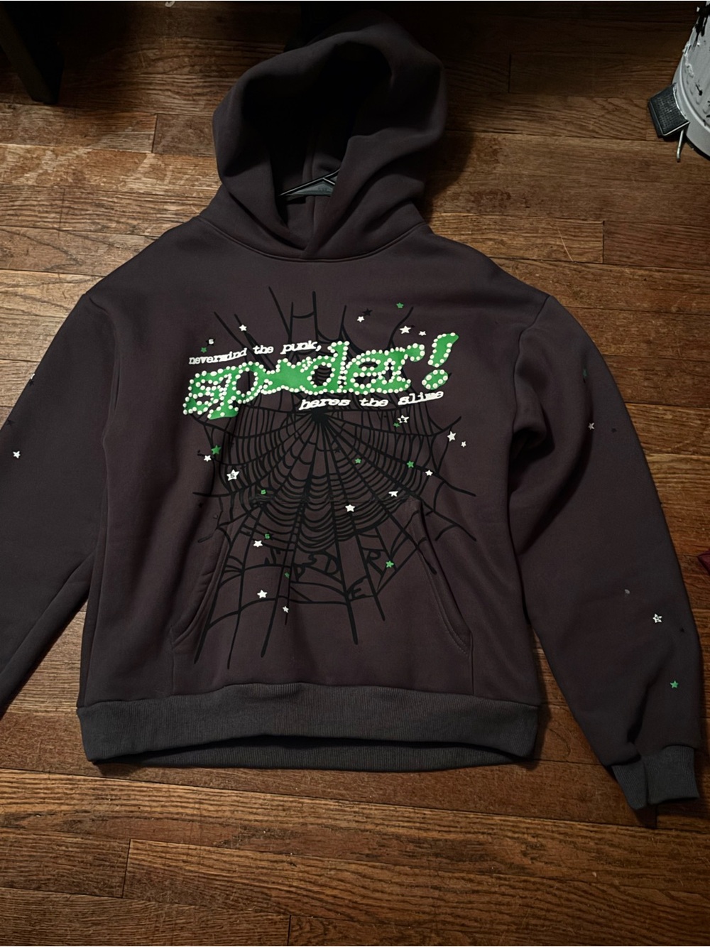 Spider! Graphic Crewneck Hoodie - Black with Green Accents